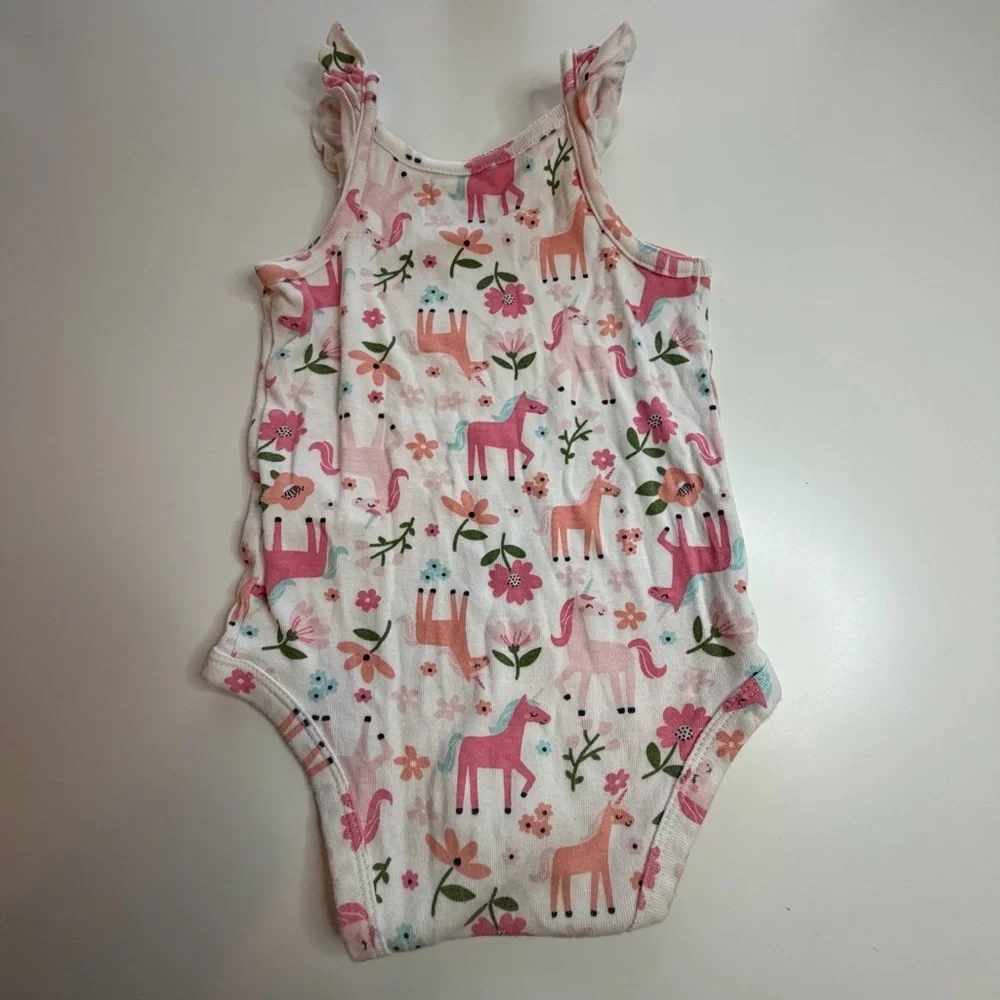 Carter's Pink and White Floral Unicorn Bodysuit
